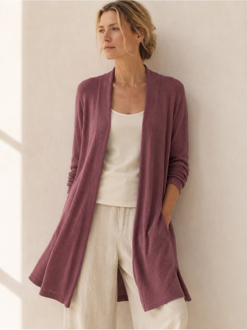 Eileen Fisher Organic Linen & Cotton Longline Cardigan